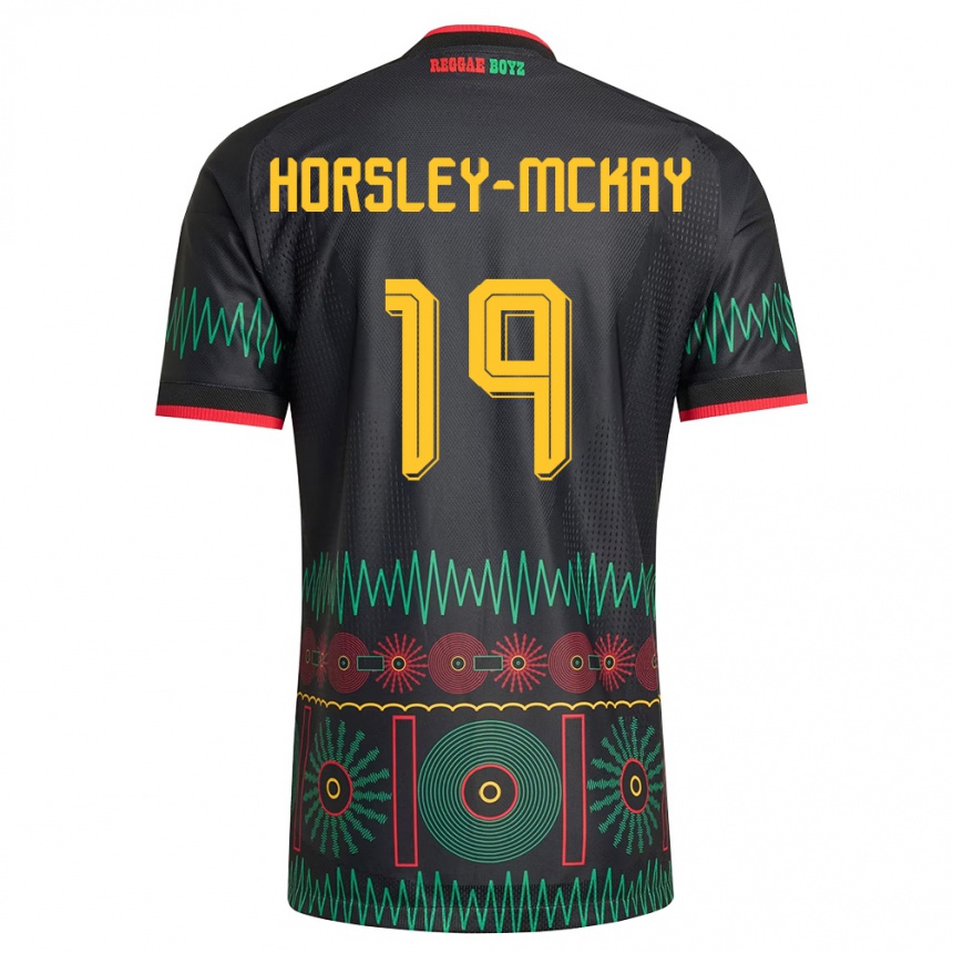 גברים כדורגל ג'מייקה Kyron Horsley-Mckay #19 שחור אדום צהוב הרחק ג'רזי 26-28
