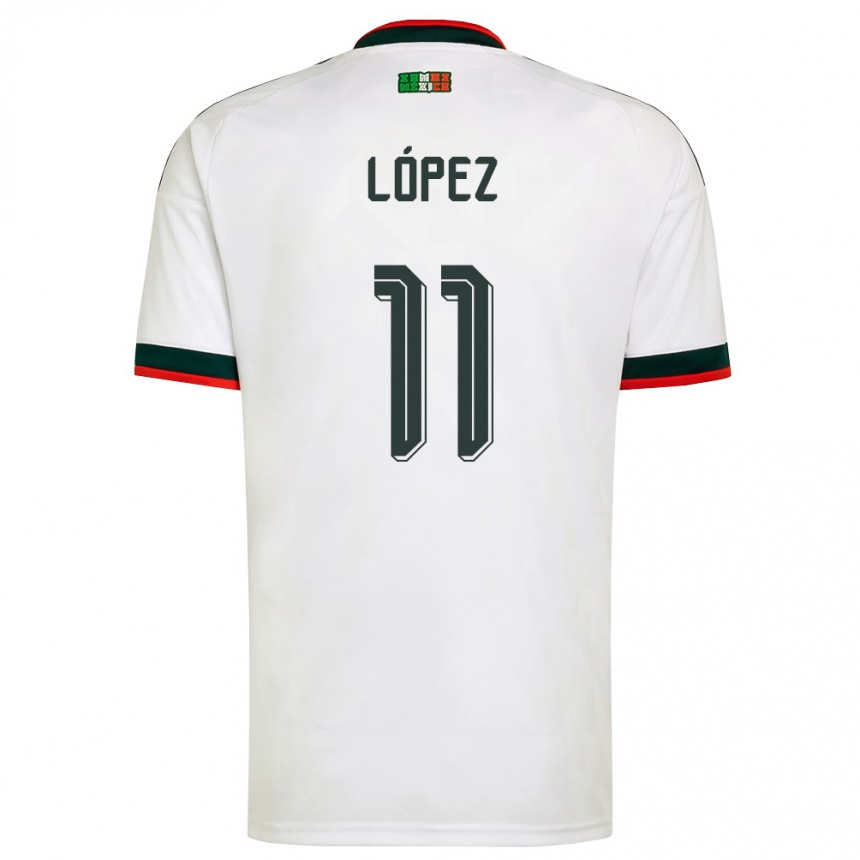 גברים כדורגל מקסיקו Juan López #11 לבן בורדו ירוק הרחק ג'רזי 26-28