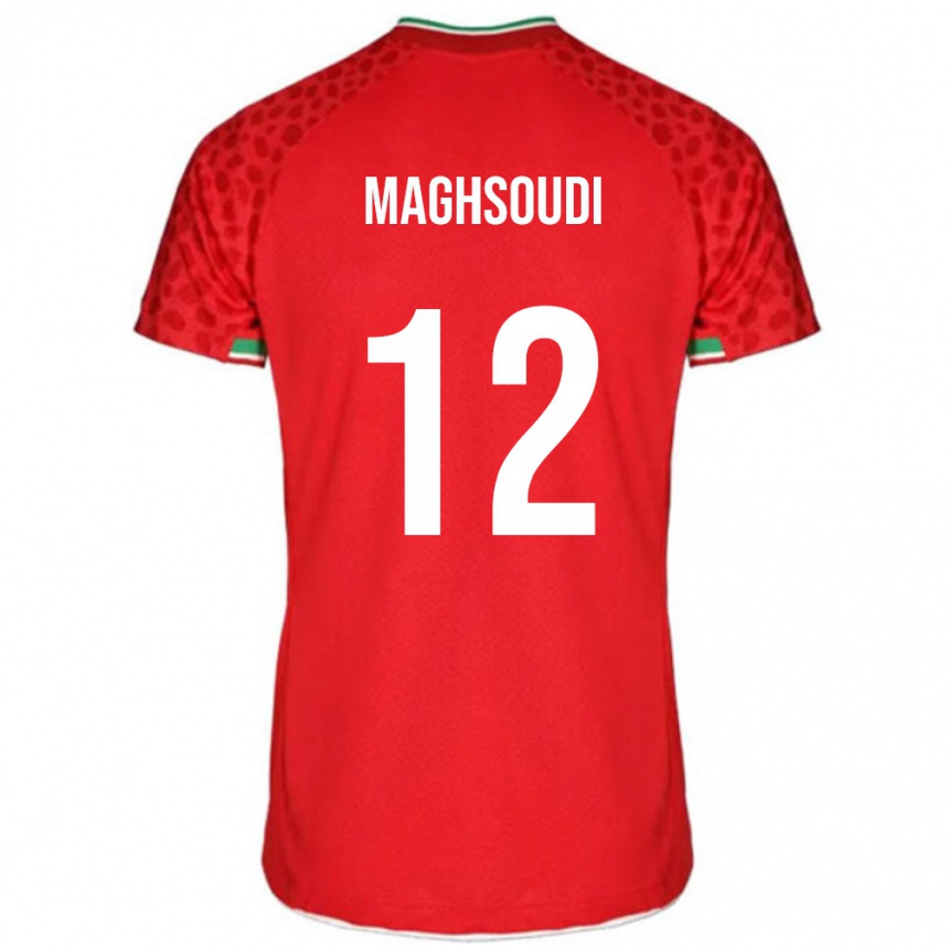 גברים כדורגל איראן Amirmehdi Maghsoudi #12 אדום לבן הרחק ג'רזי 26-28