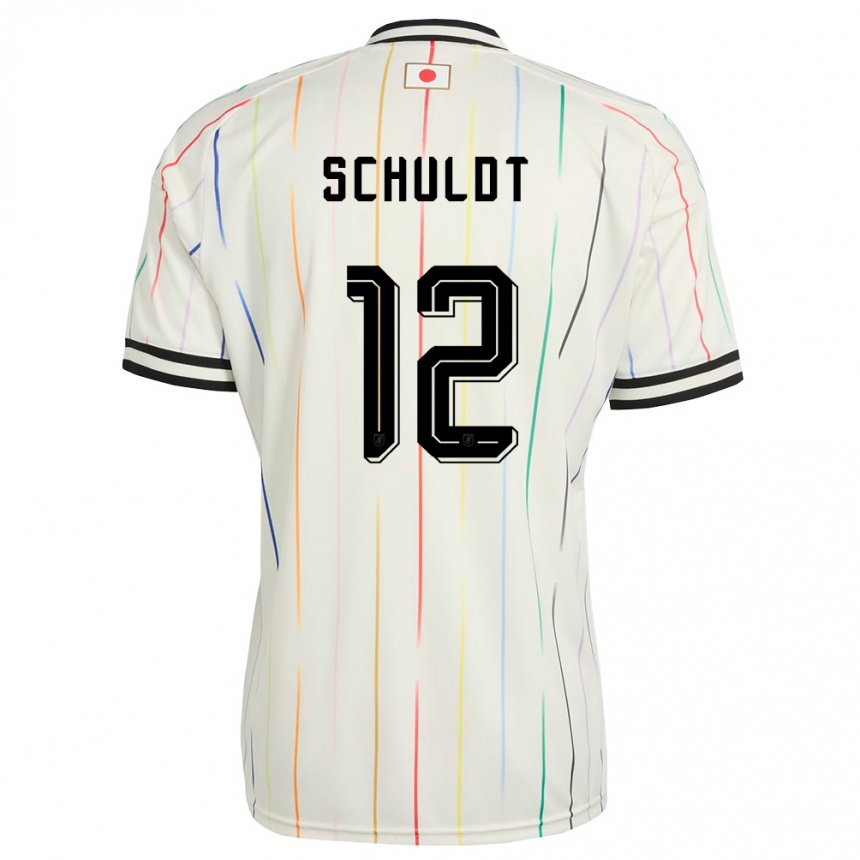 גברים כדורגל יַפָּן Kento Schuldt #12 לבן שחור הרחק ג'רזי 26-28