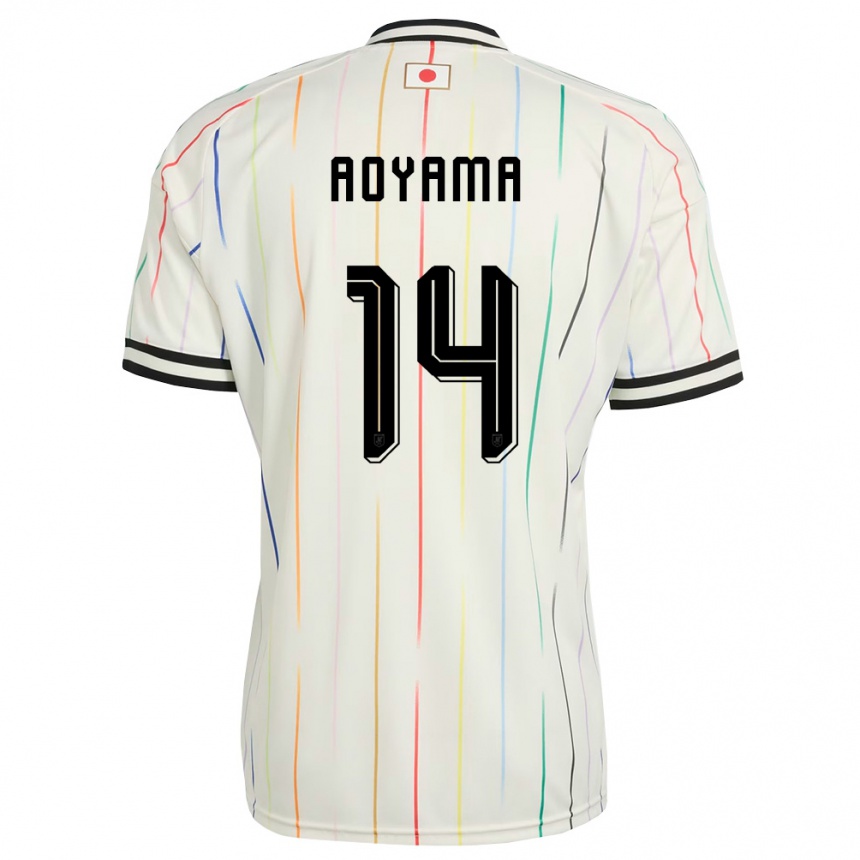 גברים כדורגל יַפָּן Haru Aoyama #14 לבן שחור הרחק ג'רזי 26-28