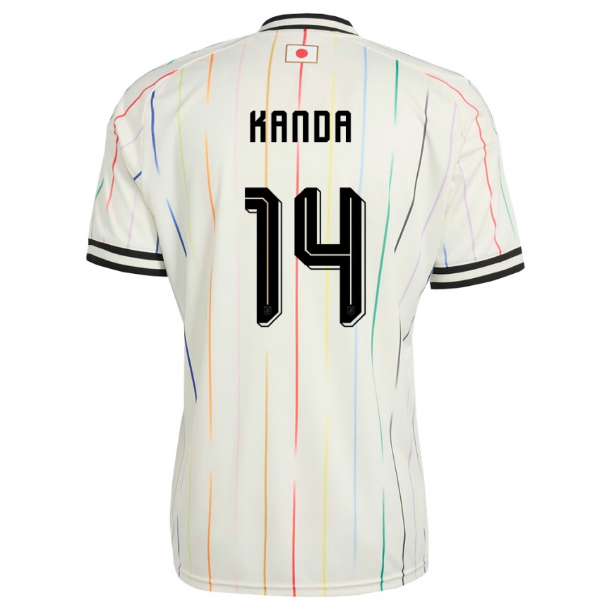 גברים כדורגל יַפָּן Taito Kanda #14 לבן שחור הרחק ג'רזי 26-28
