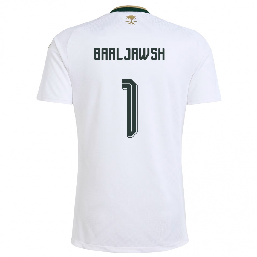 גברים כדורגל ערב הסעודית Turki Baaljawsh #1 לבן ירוק זהב הרחק ג'רזי 26-28