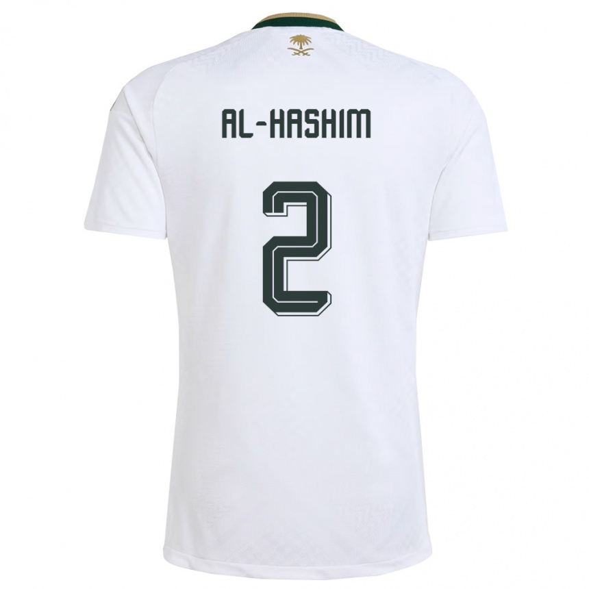 גברים כדורגל ערב הסעודית Jawad Al-Hashim #2 לבן ירוק זהב הרחק ג'רזי 26-28