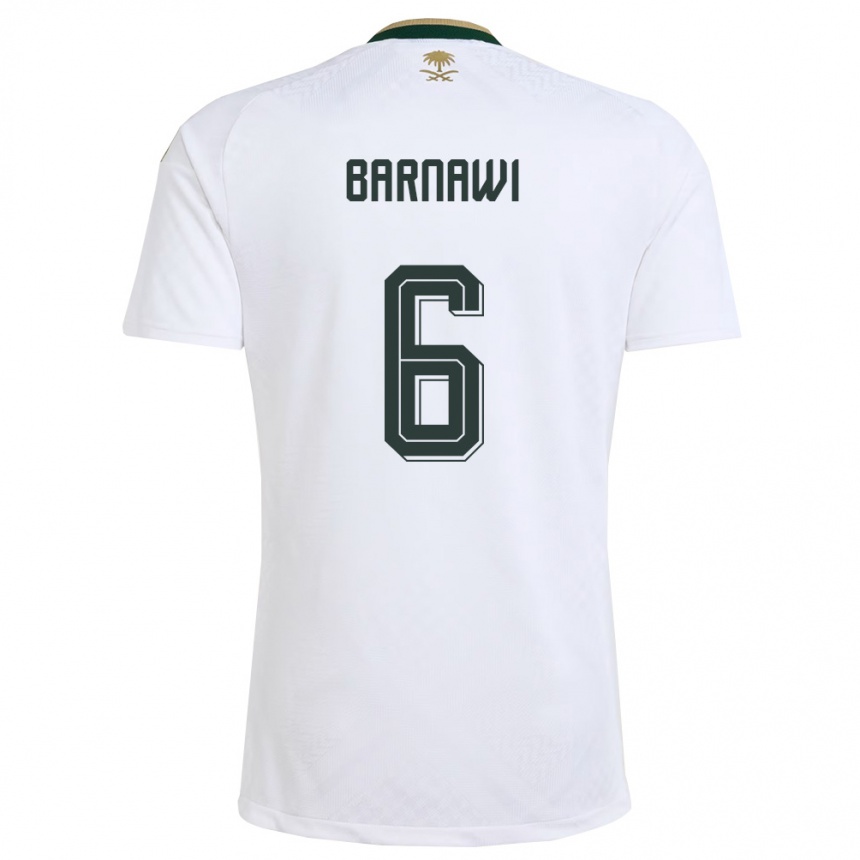 גברים כדורגל ערב הסעודית Saleh Barnawi #6 לבן ירוק זהב הרחק ג'רזי 26-28