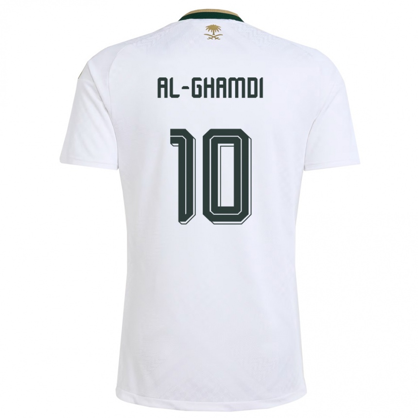 גברים כדורגל ערב הסעודית Ziyad Al-Ghamdi #10 לבן ירוק זהב הרחק ג'רזי 26-28