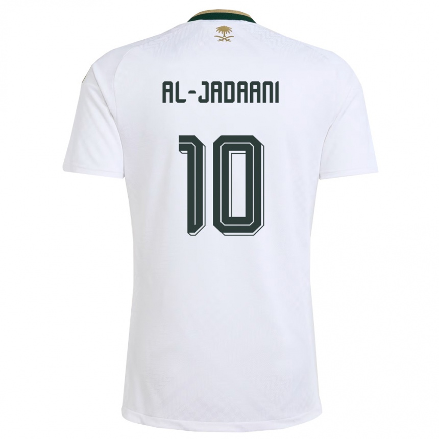 גברים כדורגל ערב הסעודית Nawaf Al-Jadaani #10 לבן ירוק זהב הרחק ג'רזי 26-28