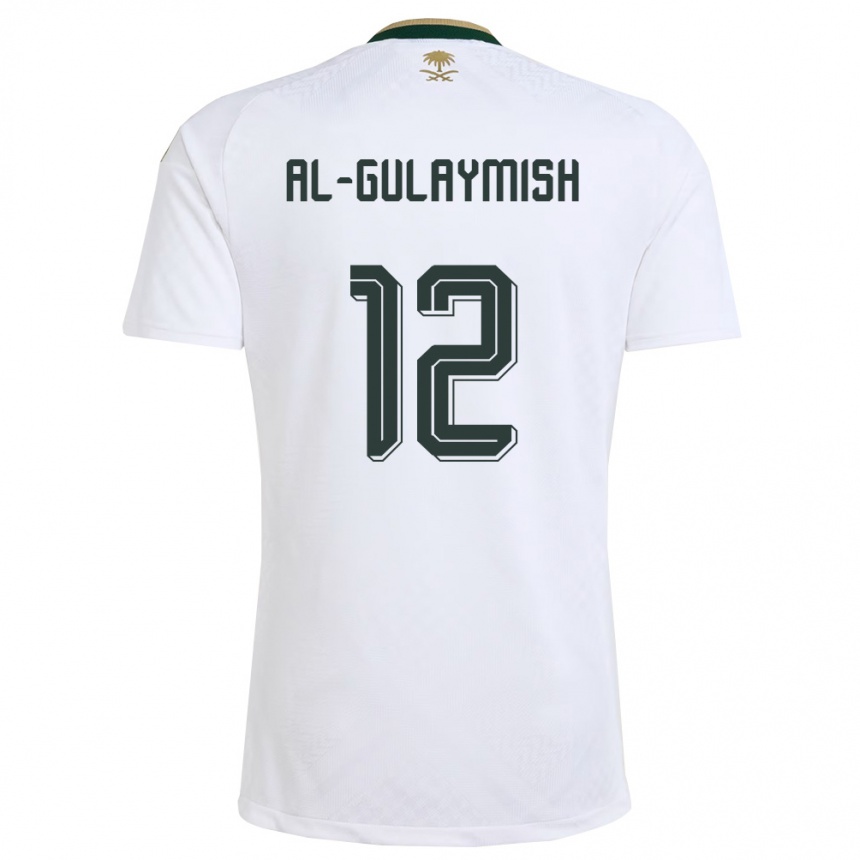גברים כדורגל ערב הסעודית Nawaf Al-Gulaymish #12 לבן ירוק זהב הרחק ג'רזי 26-28
