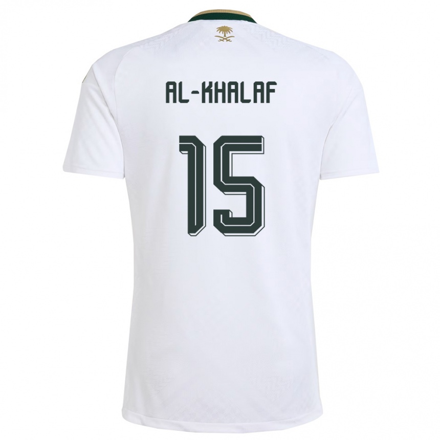 גברים כדורגל ערב הסעודית Mohammed Al-Khalaf #15 לבן ירוק זהב הרחק ג'רזי 26-28
