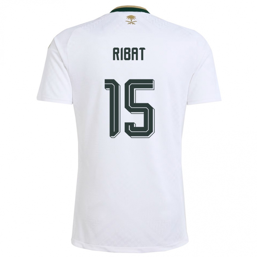 גברים כדורגל ערב הסעודית Abdulaziz Ribat #15 לבן ירוק זהב הרחק ג'רזי 26-28