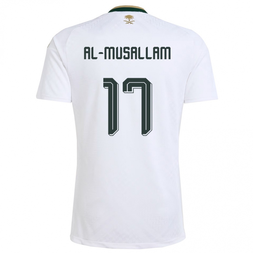 גברים כדורגל ערב הסעודית Hassan Al-Musallam #17 לבן ירוק זהב הרחק ג'רזי 26-28