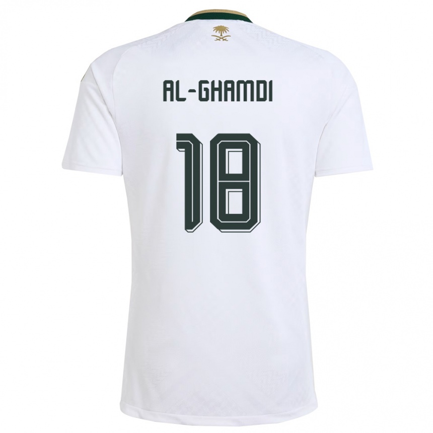 גברים כדורגל ערב הסעודית Rakan Al-Ghamdi #18 לבן ירוק זהב הרחק ג'רזי 26-28