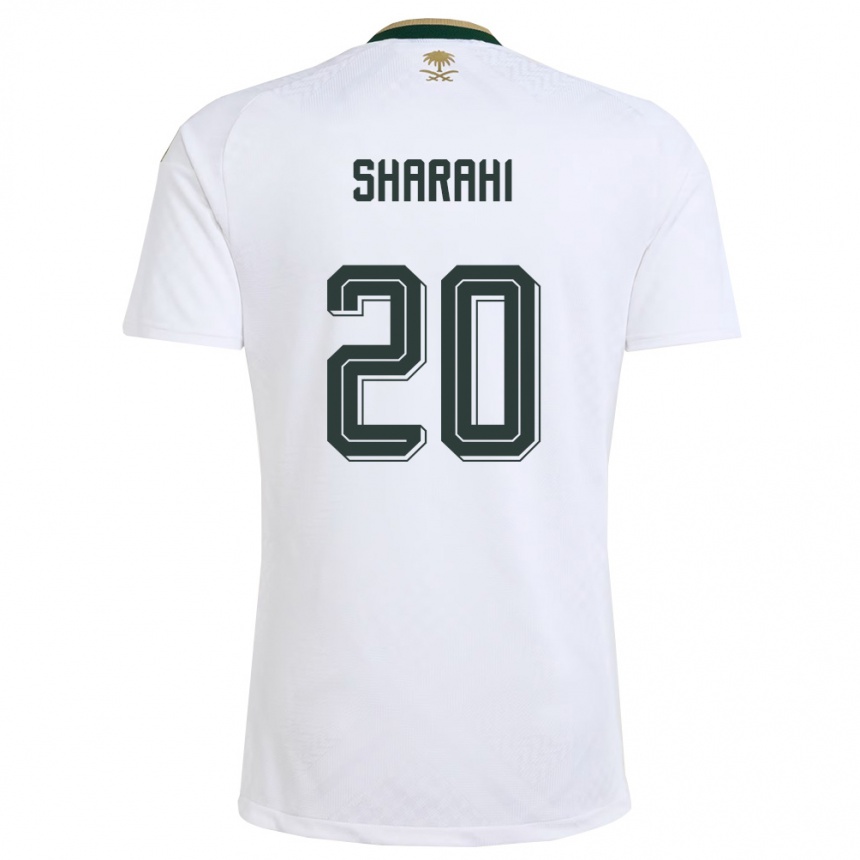 גברים כדורגל ערב הסעודית Anwar Sharahi #20 לבן ירוק זהב הרחק ג'רזי 26-28