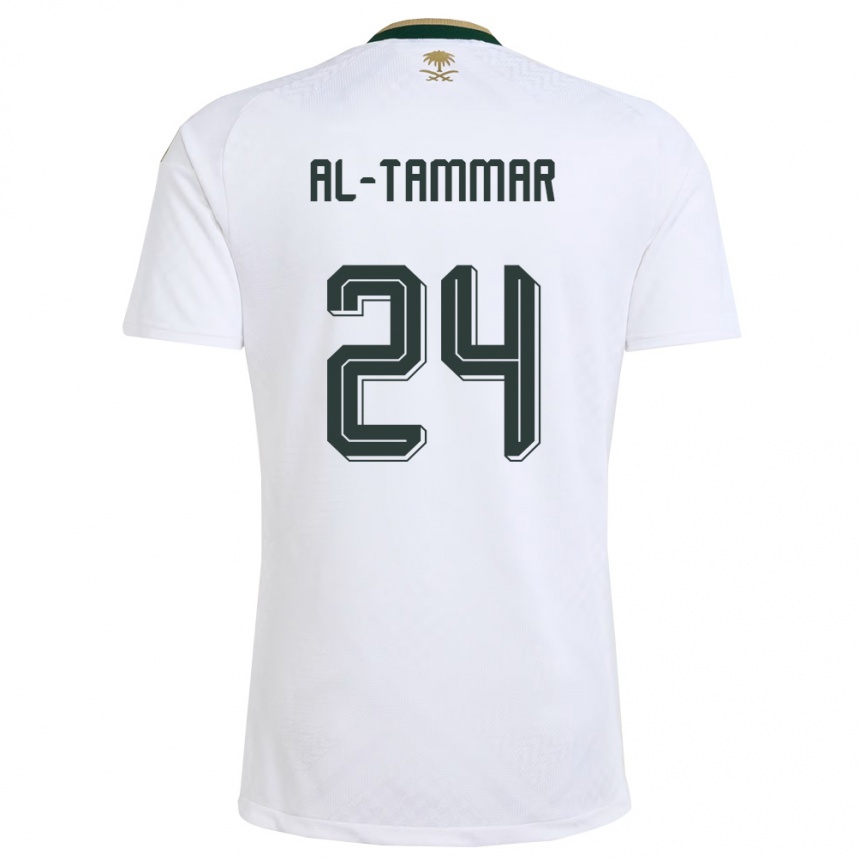 גברים כדורגל ערב הסעודית Abdulaziz Al-Tammar #24 לבן ירוק זהב הרחק ג'רזי 26-28
