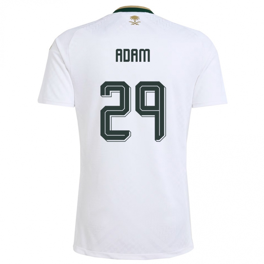 גברים כדורגל ערב הסעודית Hamed Adam #29 לבן ירוק זהב הרחק ג'רזי 26-28