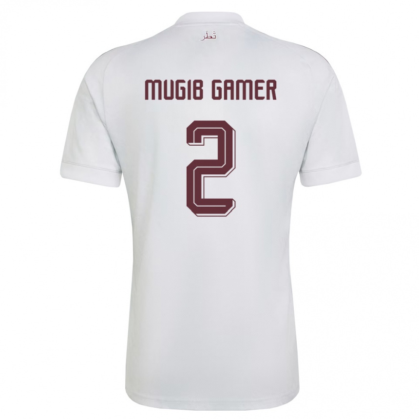 גברים כדורגל קטאר Abdalla Mugib Gamer #2 לבן בורדו הרחק ג'רזי 26-28