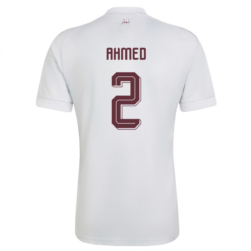 גברים כדורגל קטאר Hazem Ahmed #2 לבן בורדו הרחק ג'רזי 26-28