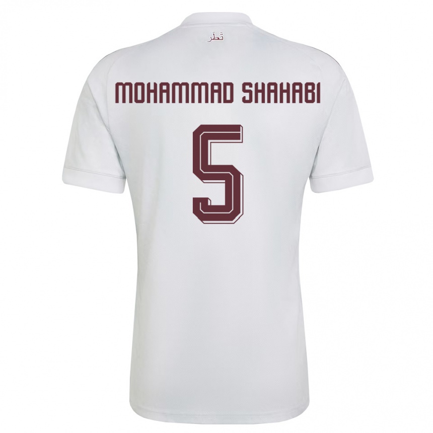 גברים כדורגל קטאר Ali Mohammad Shahabi #5 לבן בורדו הרחק ג'רזי 26-28