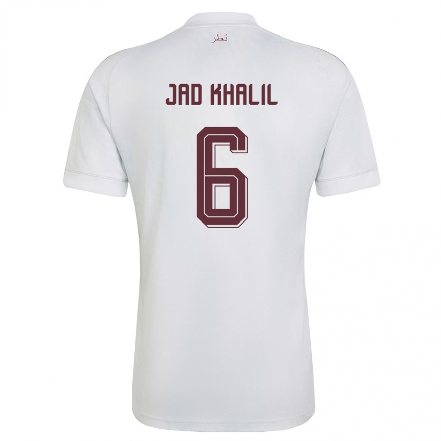 גברים כדורגל קטאר Hadi Jad Khalil #6 לבן בורדו הרחק ג'רזי 26-28