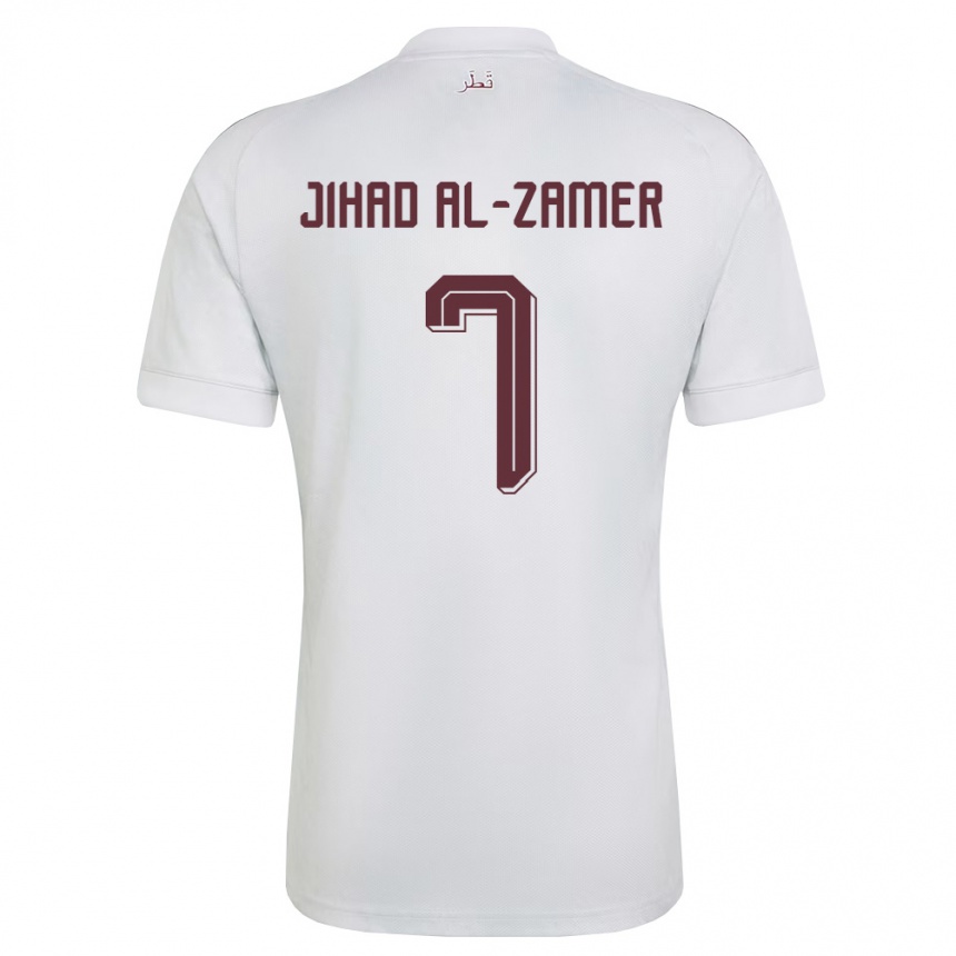 גברים כדורגל קטאר Mohammed Jihad Al-Zamer #7 לבן בורדו הרחק ג'רזי 26-28