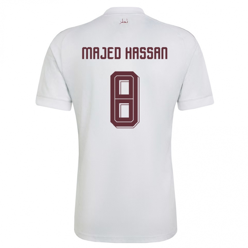 גברים כדורגל קטאר Malik Majed Hassan #8 לבן בורדו הרחק ג'רזי 26-28