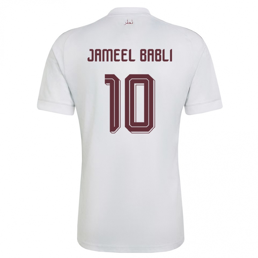 גברים כדורגל קטאר Mohannad Jameel Babli #10 לבן בורדו הרחק ג'רזי 26-28