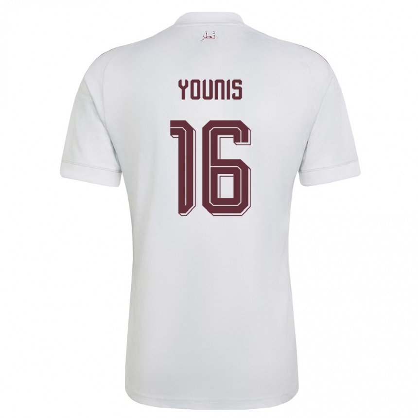 גברים כדורגל קטאר Abdulaziz Younis #16 לבן בורדו הרחק ג'רזי 26-28