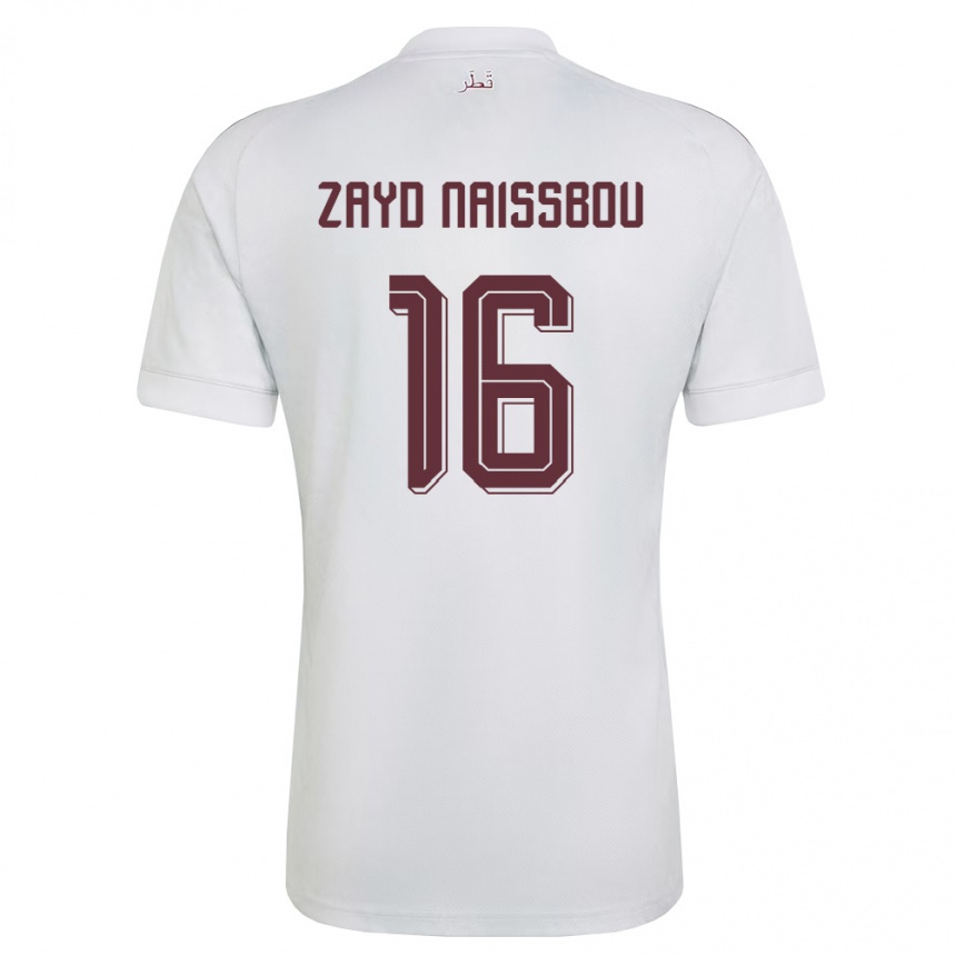 גברים כדורגל קטאר Mohammed Zayd Naissbou #16 לבן בורדו הרחק ג'רזי 26-28