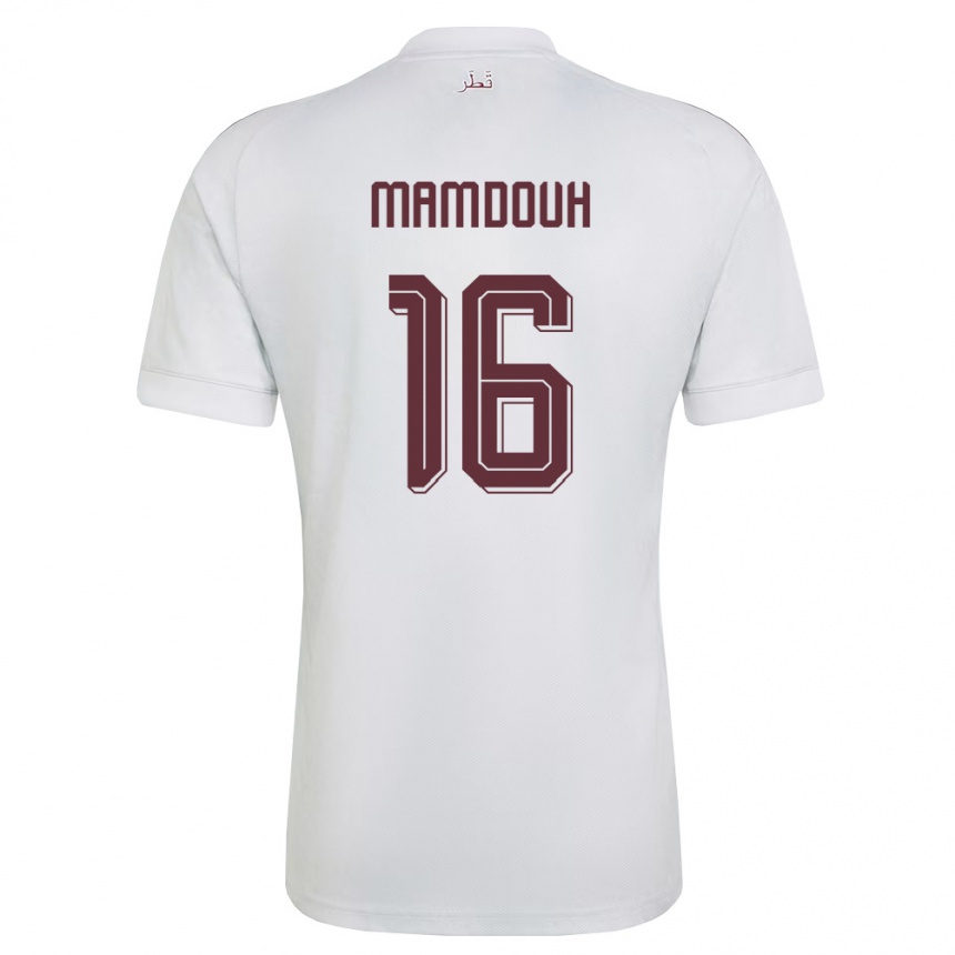 גברים כדורגל קטאר Bahaa Mamdouh #16 לבן בורדו הרחק ג'רזי 26-28