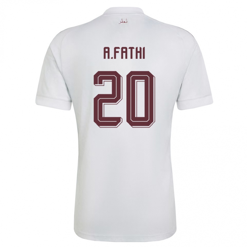 גברים כדורגל קטאר Ahmed Fathi #20 לבן בורדו הרחק ג'רזי 26-28