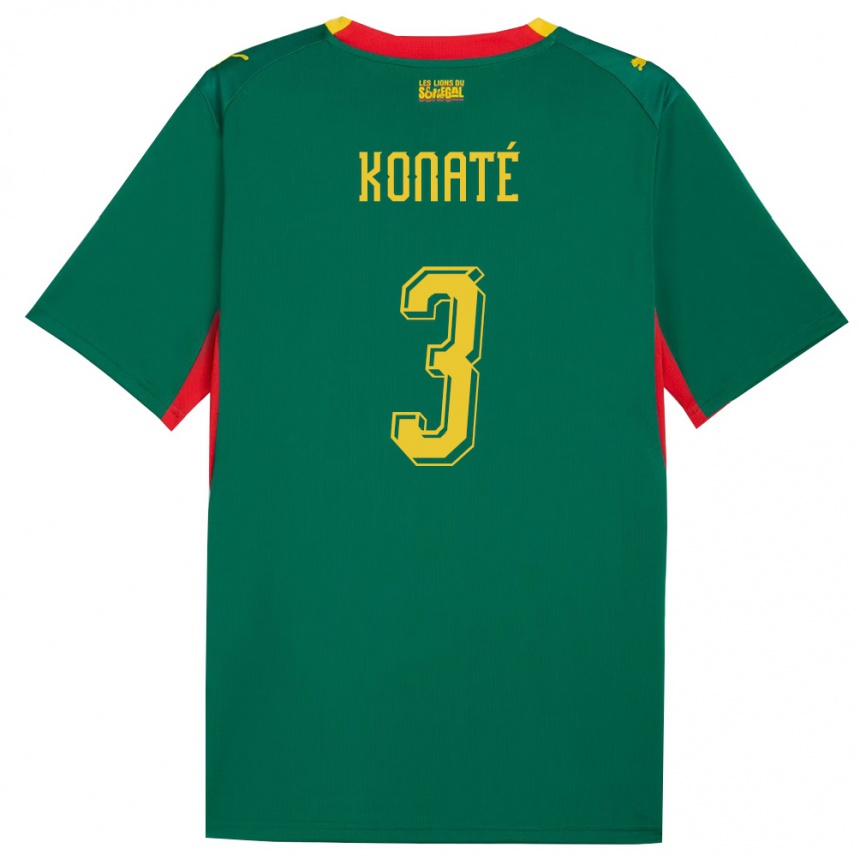 גברים כדורגל סנגל Ousmane Konaté #3 ירוק צהוב אדום הרחק ג'רזי 26-28