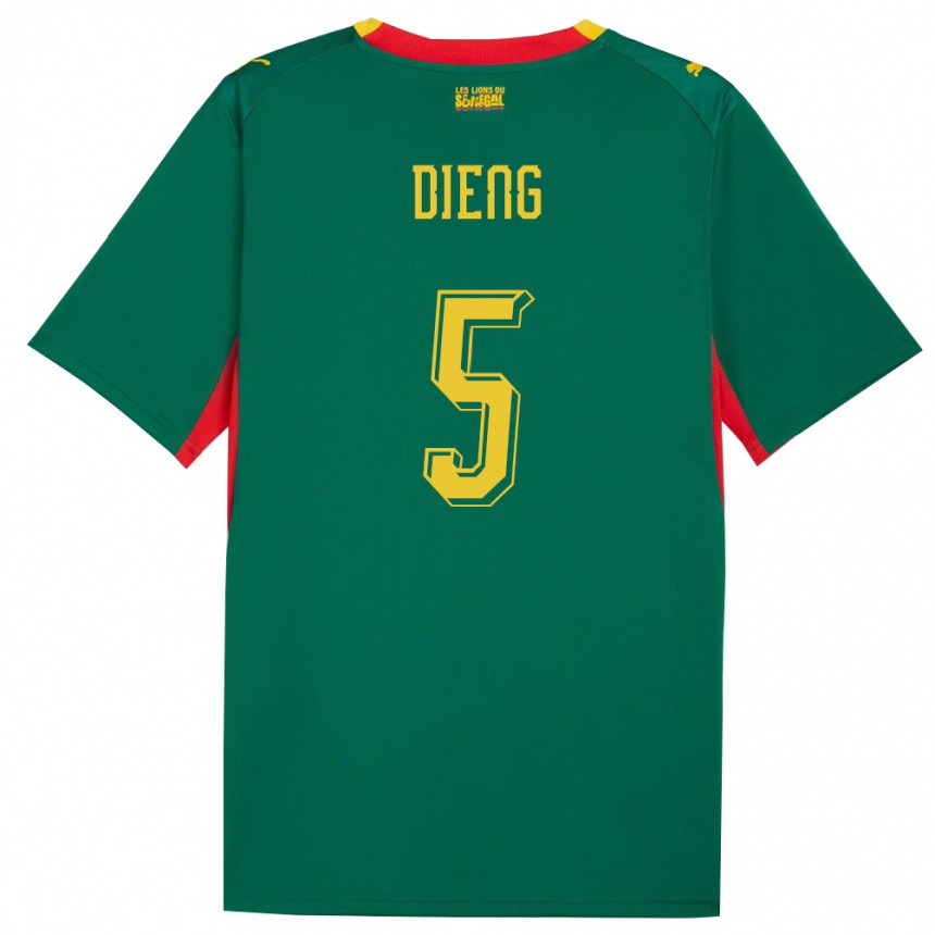 גברים כדורגל סנגל Cheikh Dieng #5 ירוק צהוב אדום הרחק ג'רזי 26-28