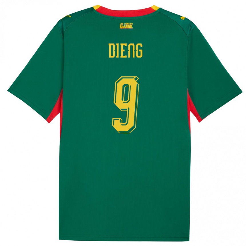 גברים כדורגל סנגל Ibrahima Dieng #9 ירוק צהוב אדום הרחק ג'רזי 26-28