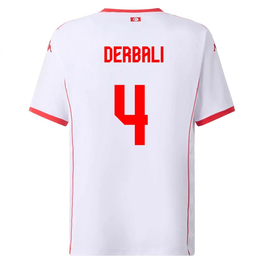 גברים כדורגל תוניסיה Alaeddine Derbali #4 לבן אדום הרחק ג'רזי 26-28