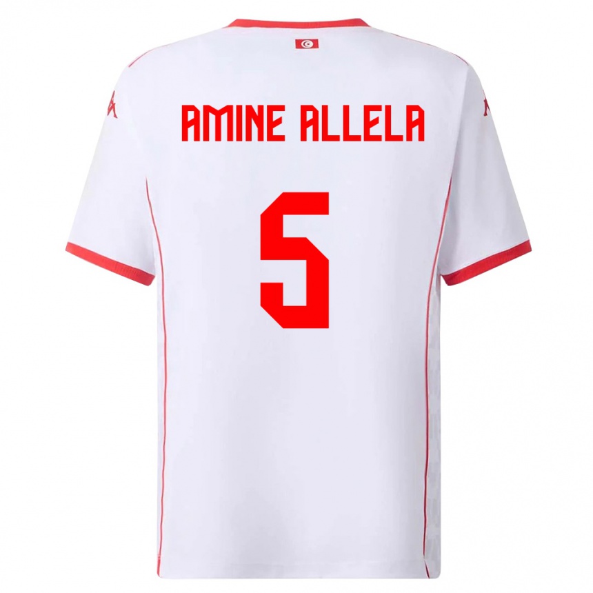 גברים כדורגל תוניסיה Mohamed Amine Allela #5 לבן אדום הרחק ג'רזי 26-28