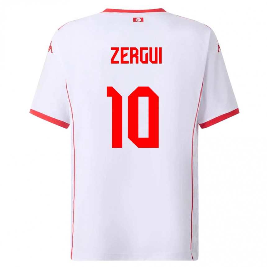 גברים כדורגל תוניסיה Amenallah Zergui #10 לבן אדום הרחק ג'רזי 26-28