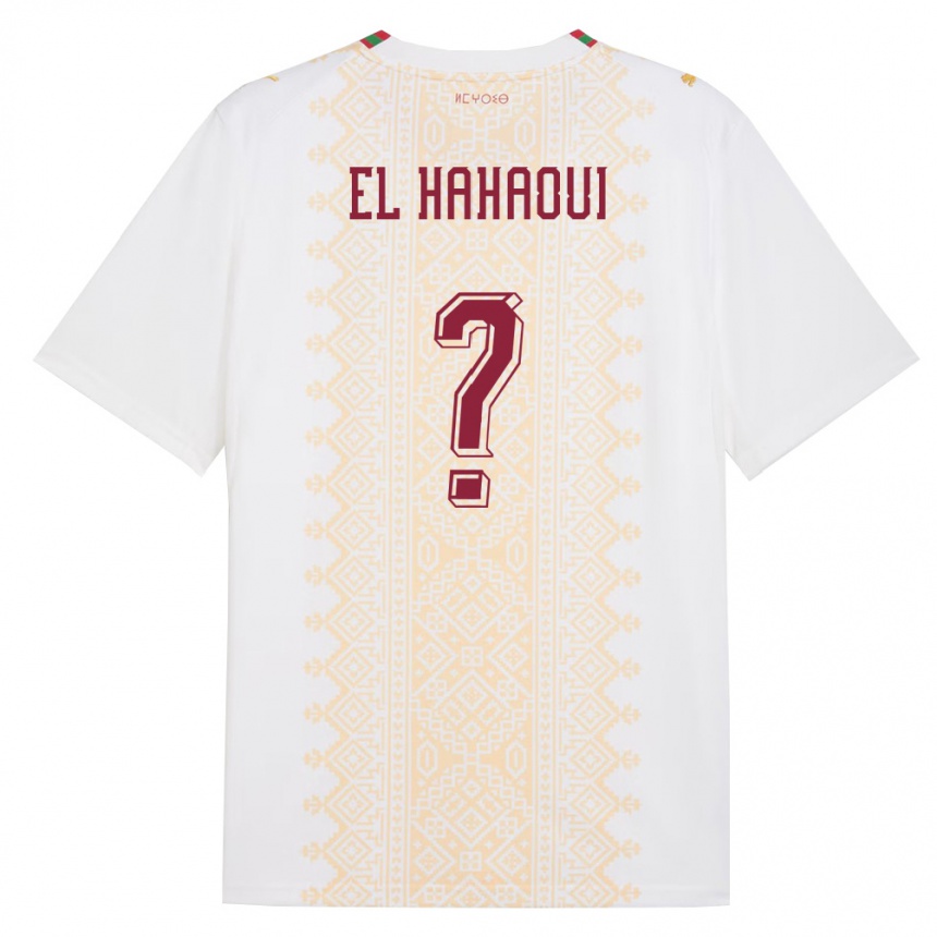 גברים כדורגל מָרוֹקוֹ Ayman El Hahaoui #0 לבן זהב אדום הרחק ג'רזי 26-28