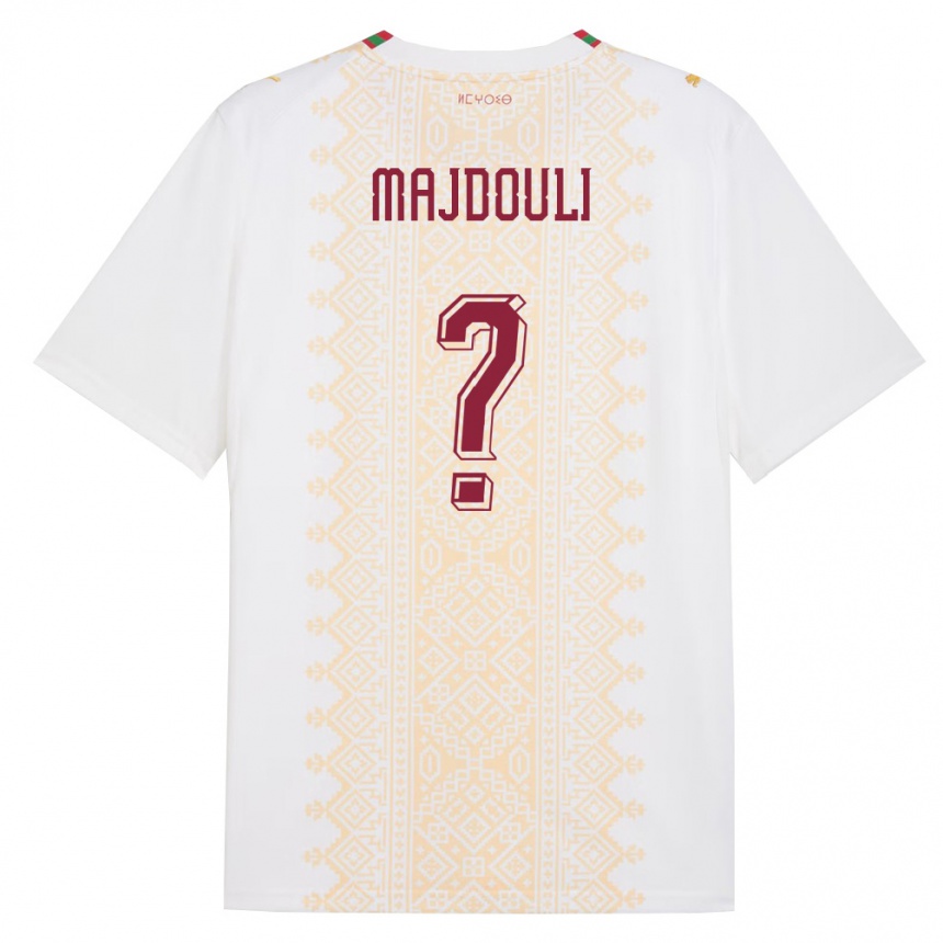 גברים כדורגל מָרוֹקוֹ Wael Majdouli #0 לבן זהב אדום הרחק ג'רזי 26-28