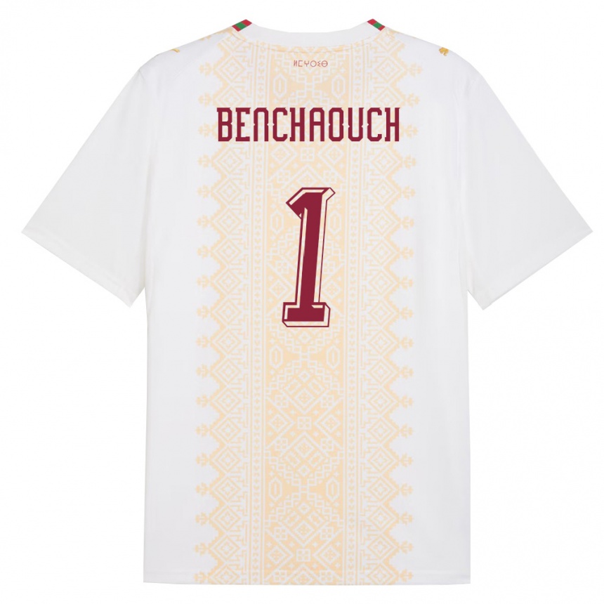 גברים כדורגל מָרוֹקוֹ Yanis Benchaouch #1 לבן זהב אדום הרחק ג'רזי 26-28