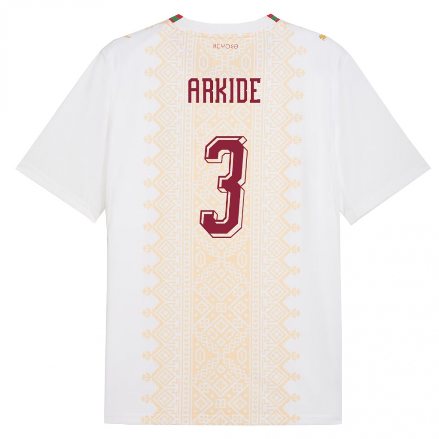גברים כדורגל מָרוֹקוֹ Abderahmane Arkide #3 לבן זהב אדום הרחק ג'רזי 26-28