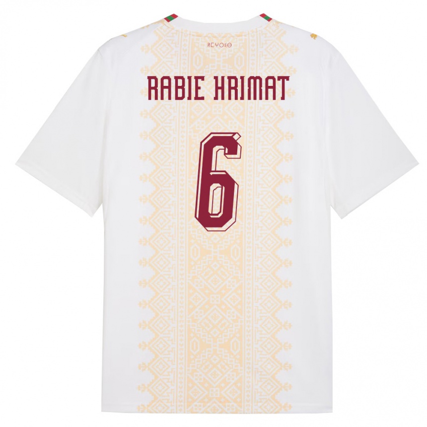 גברים כדורגל מָרוֹקוֹ Mohamed Rabie Hrimat #6 לבן זהב אדום הרחק ג'רזי 26-28
