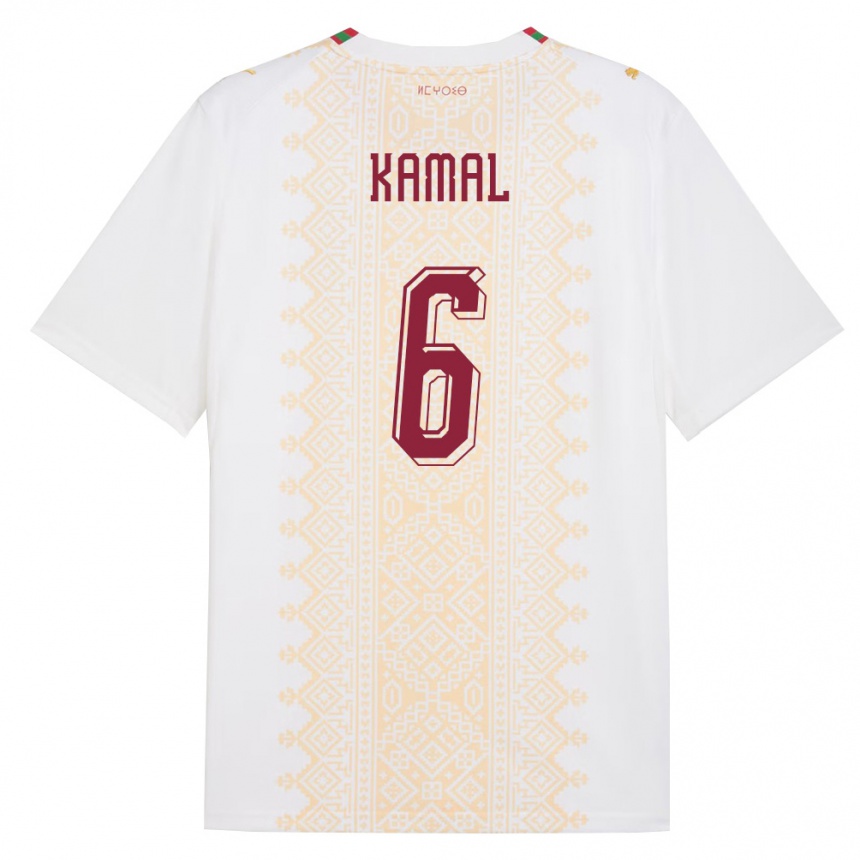 גברים כדורגל מָרוֹקוֹ Hamza Kamal #6 לבן זהב אדום הרחק ג'רזי 26-28