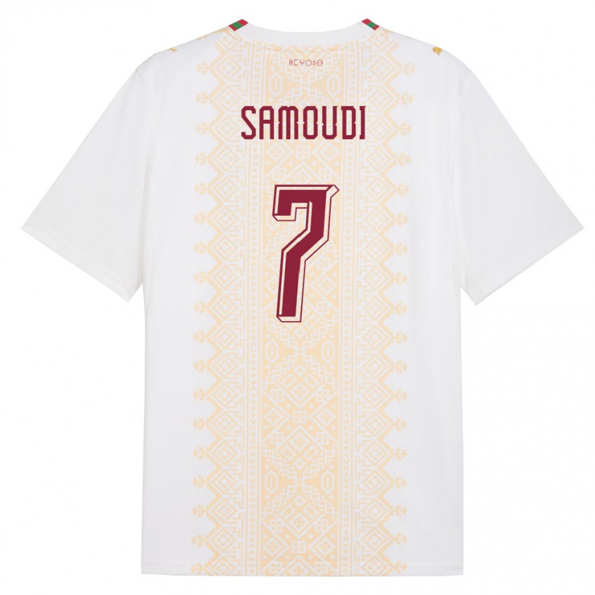 גברים כדורגל מָרוֹקוֹ Anas Samoudi #7 לבן זהב אדום הרחק ג'רזי 26-28