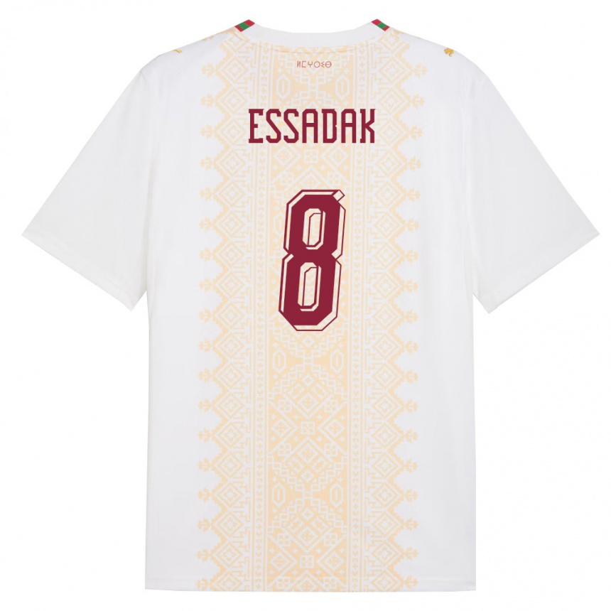 גברים כדורגל מָרוֹקוֹ Hossam Essadak #8 לבן זהב אדום הרחק ג'רזי 26-28
