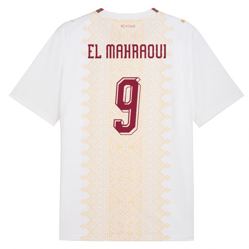גברים כדורגל מָרוֹקוֹ Anas El Mahraoui #9 לבן זהב אדום הרחק ג'רזי 26-28