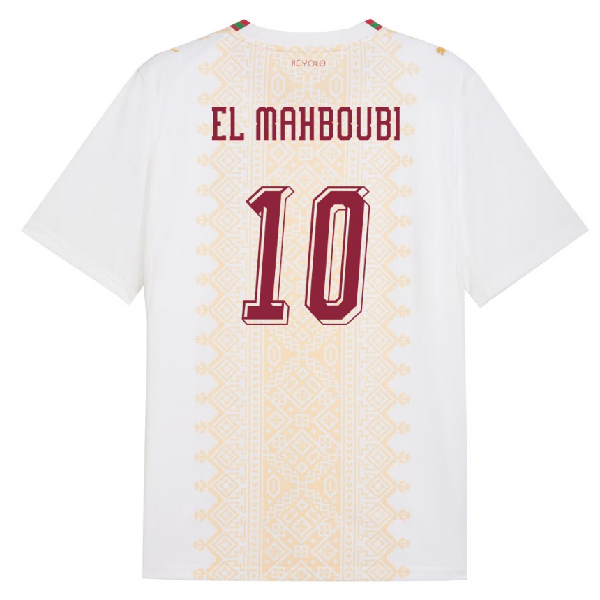 גברים כדורגל מָרוֹקוֹ Anas El Mahboubi #10 לבן זהב אדום הרחק ג'רזי 26-28