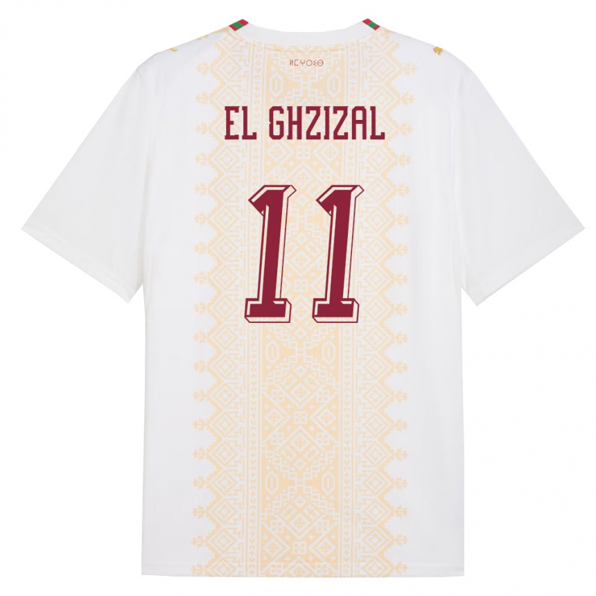 גברים כדורגל מָרוֹקוֹ Anis El Ghzizal #11 לבן זהב אדום הרחק ג'רזי 26-28
