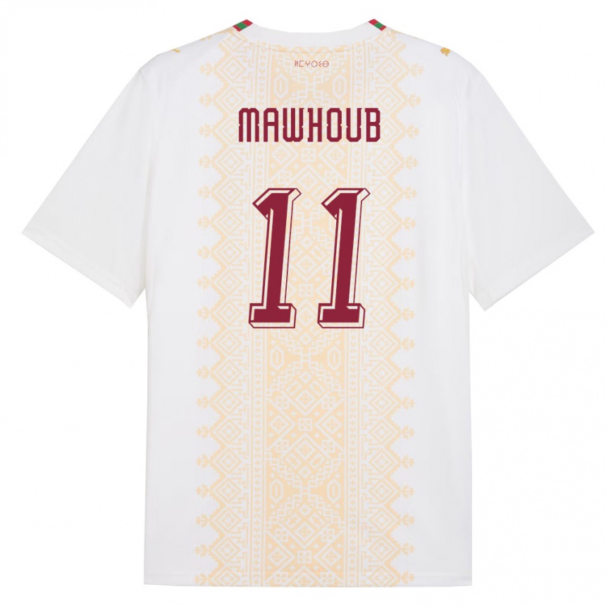 גברים כדורגל מָרוֹקוֹ Ahmed Mawhoub #11 לבן זהב אדום הרחק ג'רזי 26-28