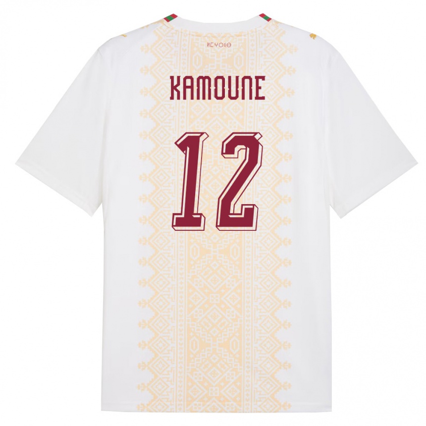 גברים כדורגל מָרוֹקוֹ Soufian Kamoune #12 לבן זהב אדום הרחק ג'רזי 26-28
