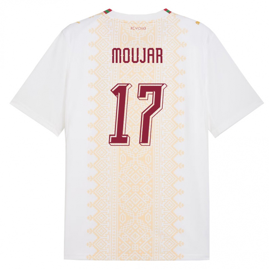 גברים כדורגל מָרוֹקוֹ Salah Moujar #17 לבן זהב אדום הרחק ג'רזי 26-28